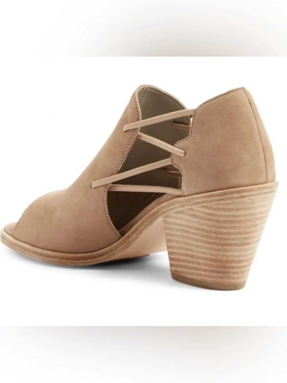 EILEEN FISHER Nikki Sandal Honey Suede Peep-Toe Block Heel Booties Size 8 NEW - Picture 3 of 12